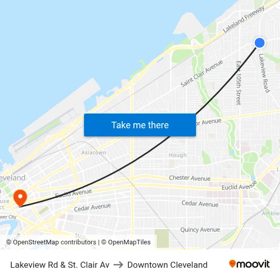 Lakeview Rd & St. Clair Av to Downtown Cleveland map