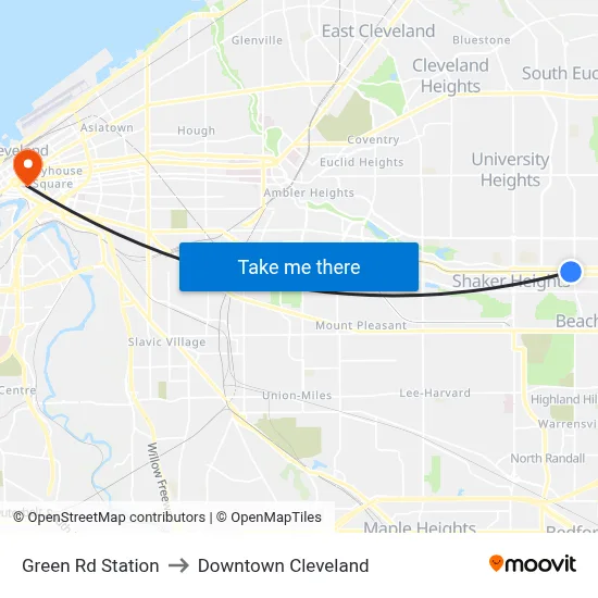 Green Rd Station to Downtown Cleveland map
