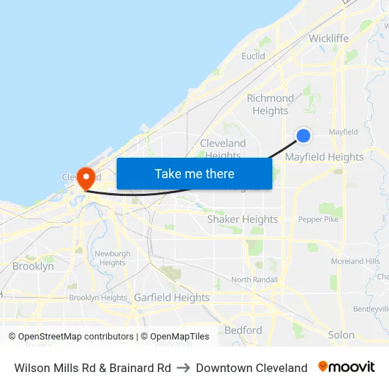 Wilson Mills Rd & Brainard Rd to Downtown Cleveland map