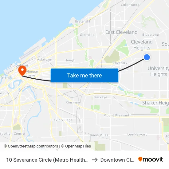 10 Severance Circle (Metro Health Cleveland Hts) to Downtown Cleveland map