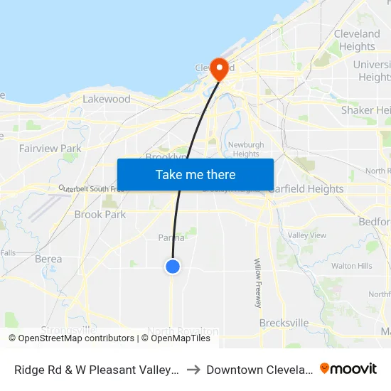 Ridge Rd & W Pleasant Valley Rd to Downtown Cleveland map