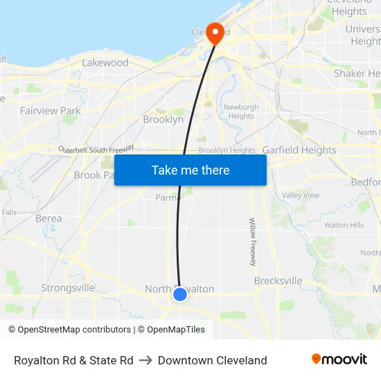Royalton Rd & State Rd to Downtown Cleveland map