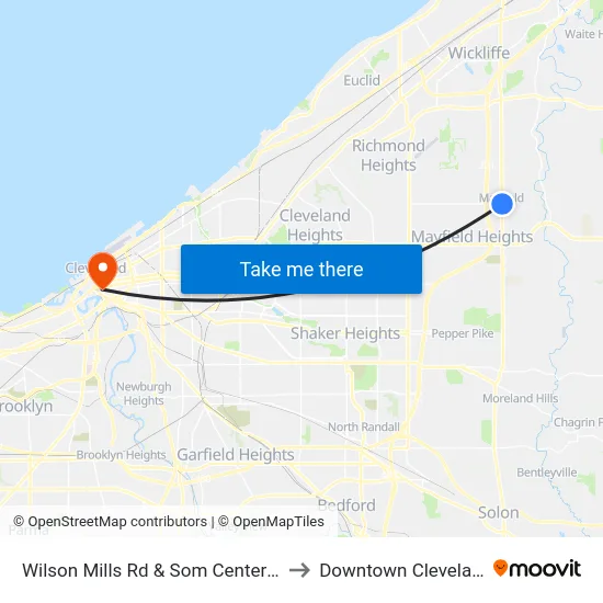 Wilson Mills Rd & Som Center Rd to Downtown Cleveland map