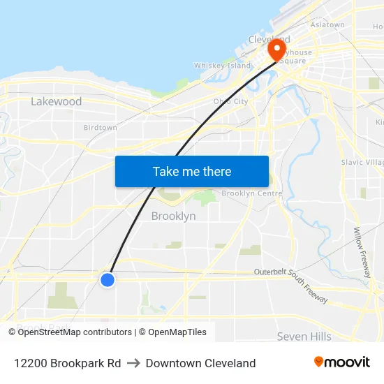 12200 Brookpark Rd to Downtown Cleveland map