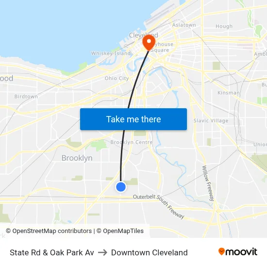 State Rd & Oak Park Av to Downtown Cleveland map