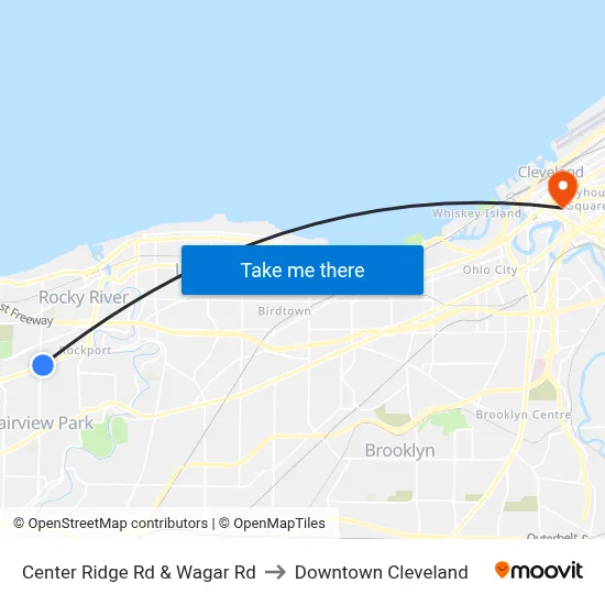Center Ridge Rd & Wagar Rd to Downtown Cleveland map