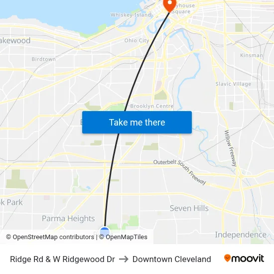 Ridge Rd & W Ridgewood Dr to Downtown Cleveland map