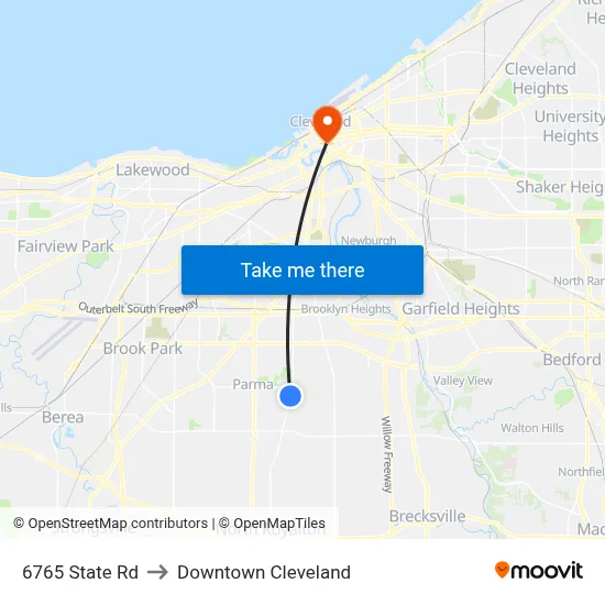 6765 State Rd to Downtown Cleveland map