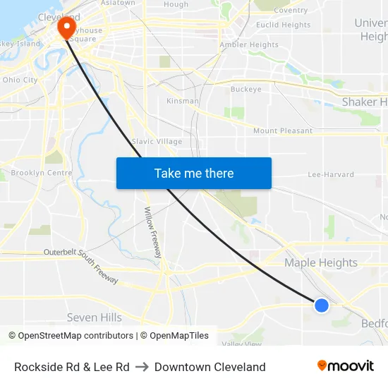 Rockside Rd & Lee Rd to Downtown Cleveland map