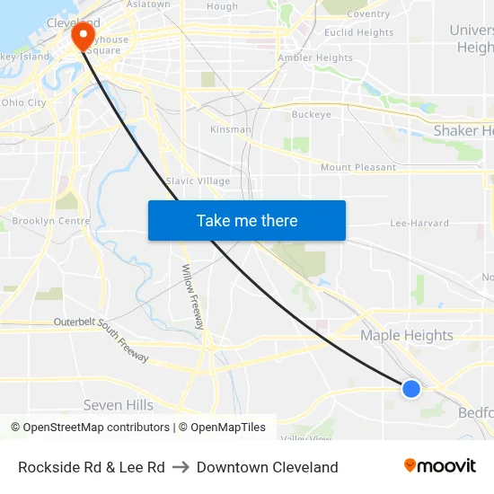 Rockside Rd & Lee Rd to Downtown Cleveland map