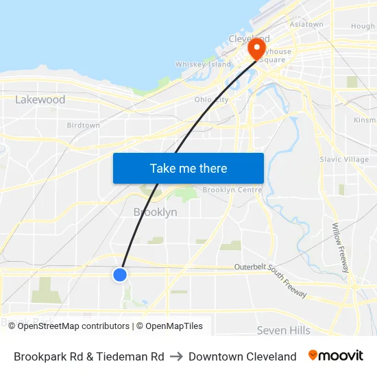 Brookpark Rd & Tiedeman Rd to Downtown Cleveland map