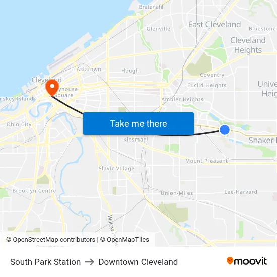 South Park Station to Downtown Cleveland map