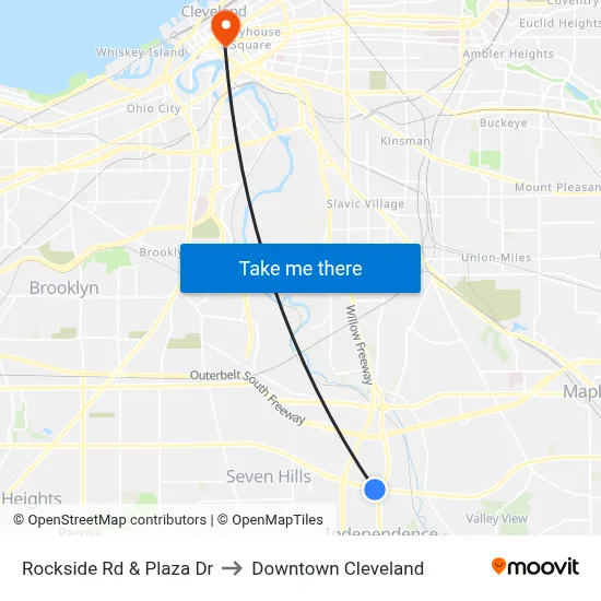 Rockside Rd & Plaza Dr to Downtown Cleveland map