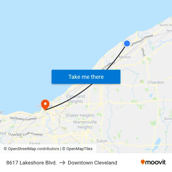 8617 Lakeshore Blvd. to Downtown Cleveland map