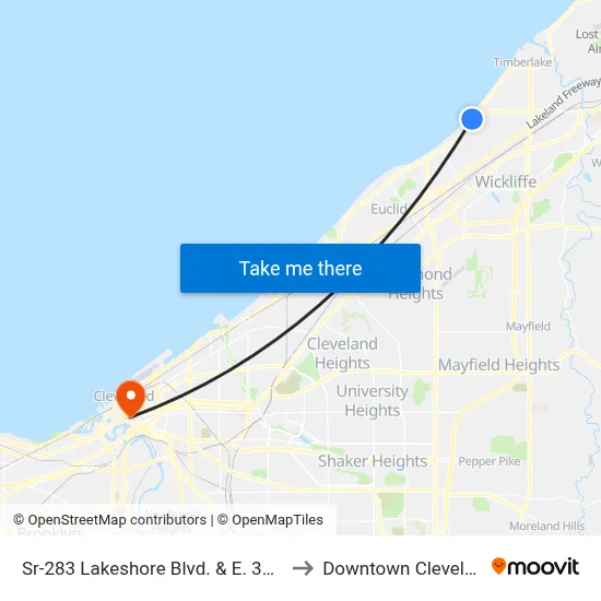 Sr-283 Lakeshore Blvd. & E. 305 St to Downtown Cleveland map