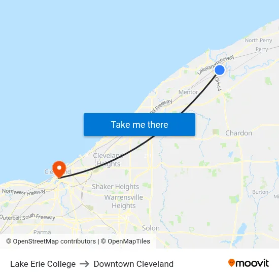 Lake Erie College to Downtown Cleveland map