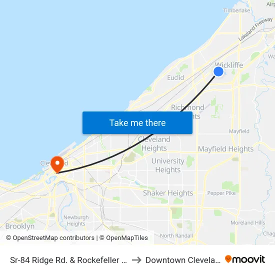 Sr-84 Ridge Rd. & Rockefeller Rd. to Downtown Cleveland map