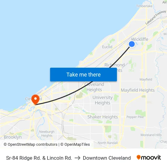 Sr-84 Ridge Rd. & Lincoln Rd. to Downtown Cleveland map