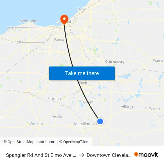 Spangler Rd And St Elmo Ave NE to Downtown Cleveland map