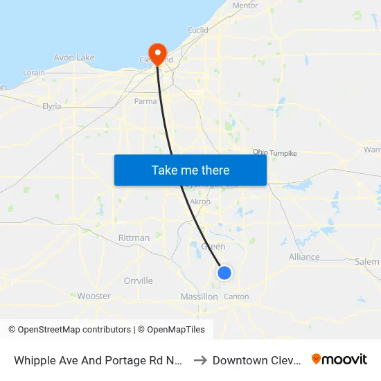 Whipple Ave And Portage Rd NW North to Downtown Cleveland map