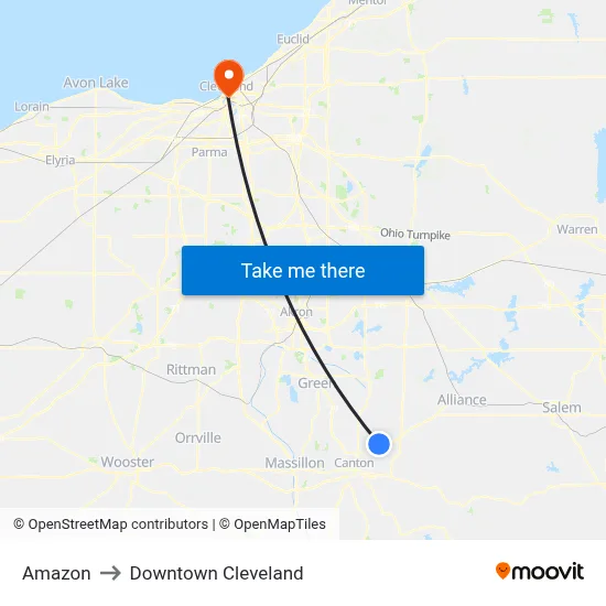 Amazon to Downtown Cleveland map