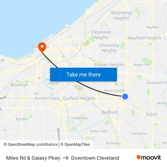 Miles Rd & Galaxy Pkwy to Downtown Cleveland map
