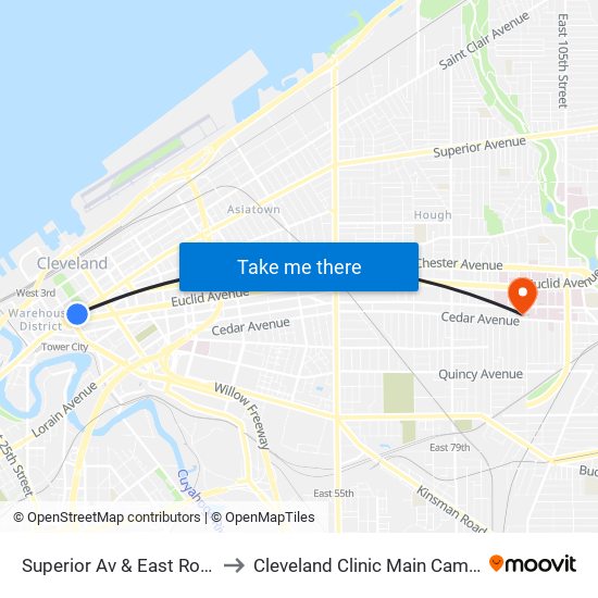 Superior Av & East Roadway to Cleveland Clinic Main Campus-ER map