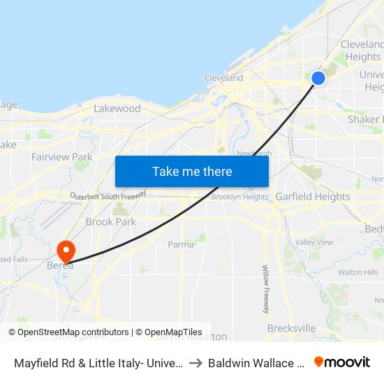 Mayfield Rd & Little Italy- University Circle Stn to Baldwin Wallace University map