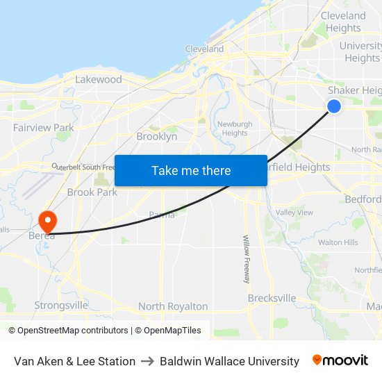 Van Aken & Lee Station to Baldwin Wallace University map