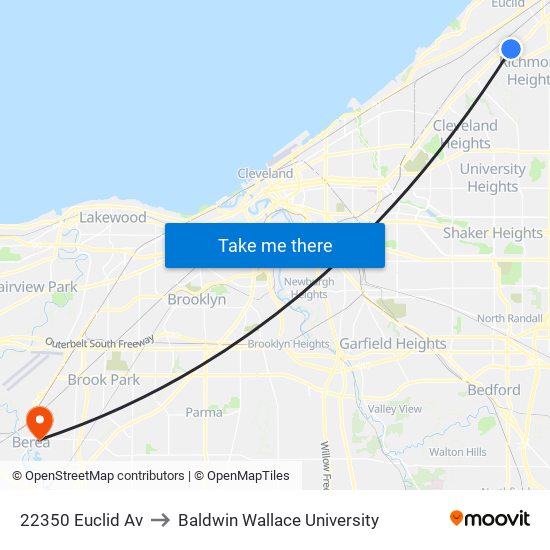 22350 Euclid Av to Baldwin Wallace University map