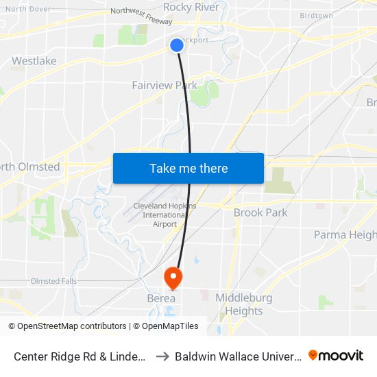 Center Ridge Rd & Linden Rd to Baldwin Wallace University map