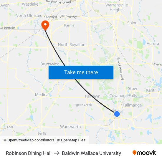 Robinson Dining Hall to Baldwin Wallace University map