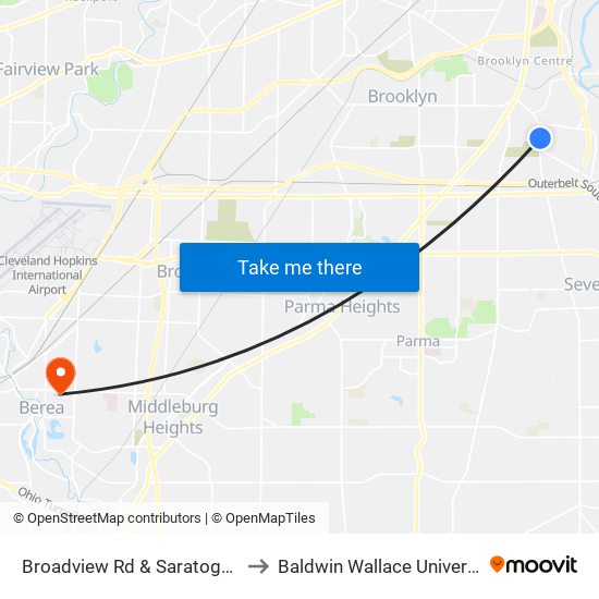 Broadview Rd & Saratoga Av to Baldwin Wallace University map