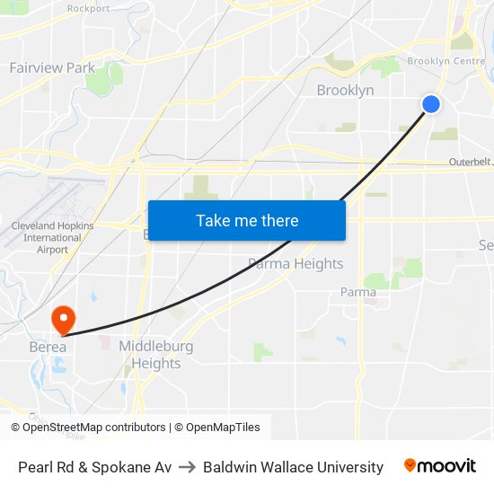 Pearl Rd & Spokane Av to Baldwin Wallace University map