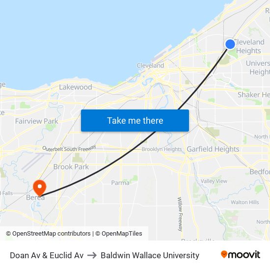 Doan Av & Euclid Av to Baldwin Wallace University map
