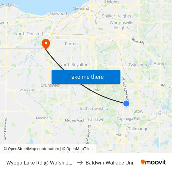 Wyoga Lake Rd @ Walsh Jesuit Hs to Baldwin Wallace University map