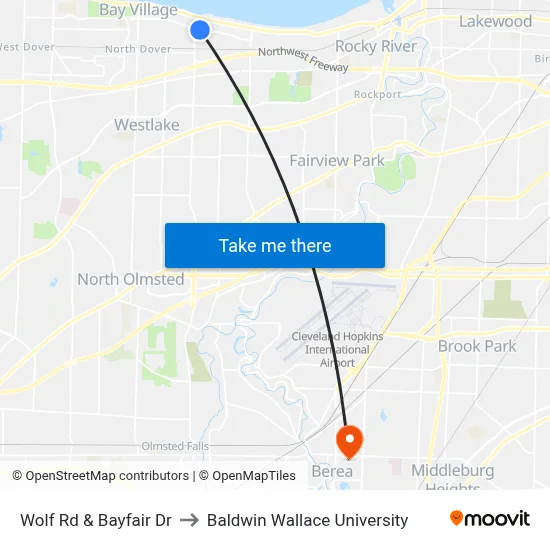 Wolf Rd & Bayfair Dr to Baldwin Wallace University map