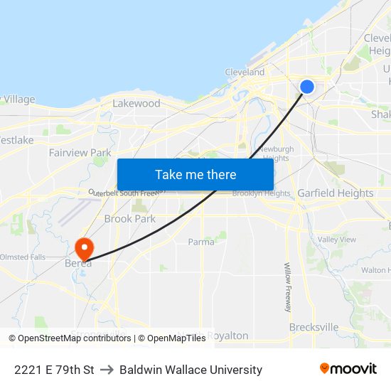 2221 E 79th St to Baldwin Wallace University map