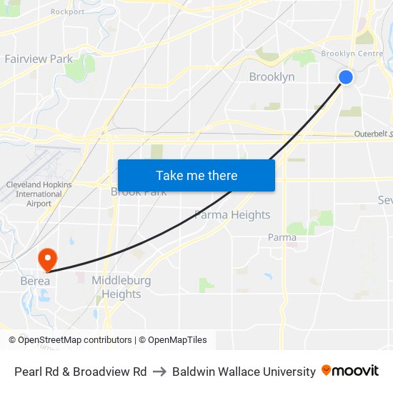 Pearl Rd & Broadview Rd to Baldwin Wallace University map
