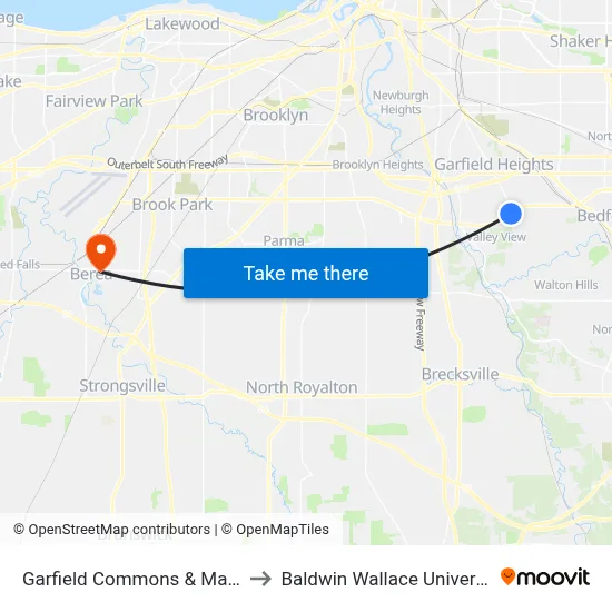 Garfield Commons & Marc's to Baldwin Wallace University map