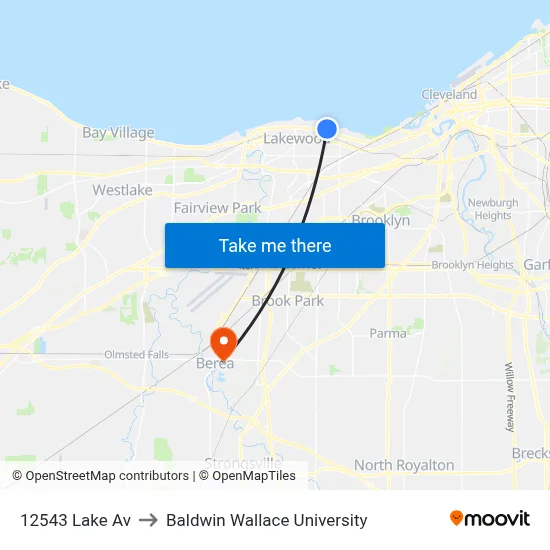 12543 Lake Av to Baldwin Wallace University map