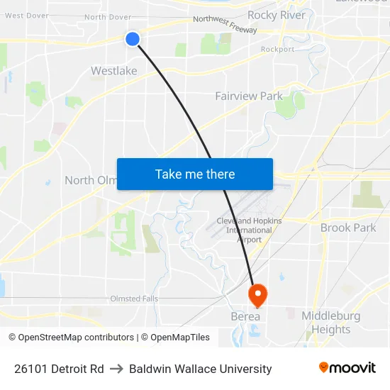 26101 Detroit Rd to Baldwin Wallace University map