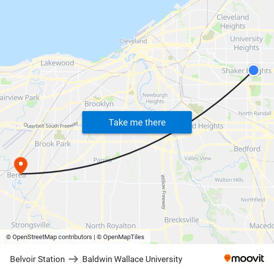 Belvoir Station to Baldwin Wallace University map