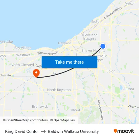 King David Center to Baldwin Wallace University map