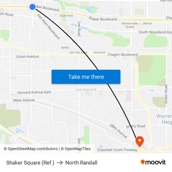 Shaker Square (Ref.) to North Randall map