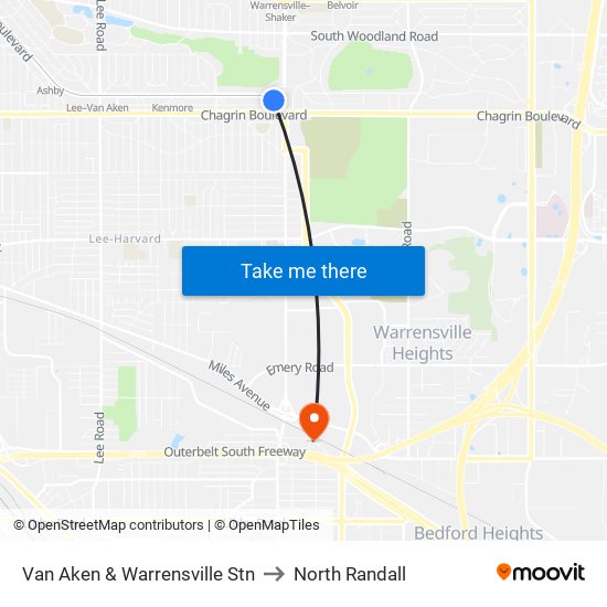 Van Aken & Warrensville Stn to North Randall map