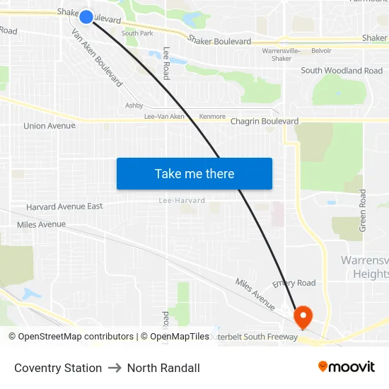Coventry Station to North Randall map