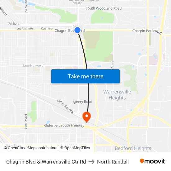 Chagrin Blvd & Warrensville Ctr Rd to North Randall map