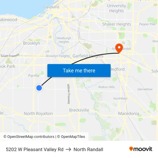 5202 W Pleasant Valley Rd to North Randall map