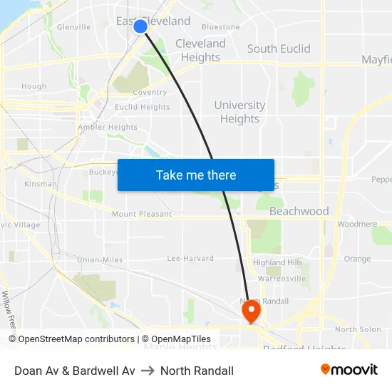 Doan Av & Bardwell Av to North Randall map